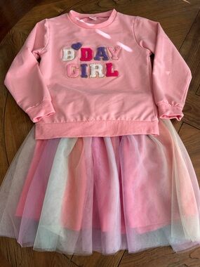 Pink "BDAY GIRL" Tulle sweatshirt and skirt Set